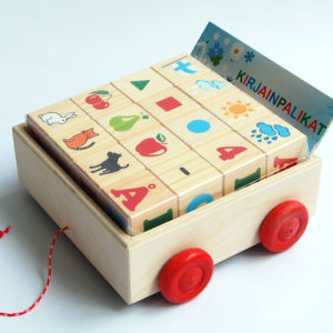 Wooden letter blocks and memory games